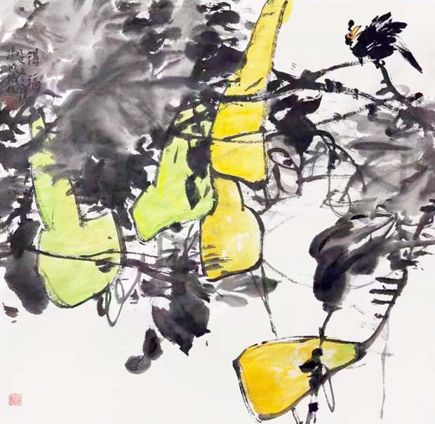 福禄图。尺寸.68x68Cm。
