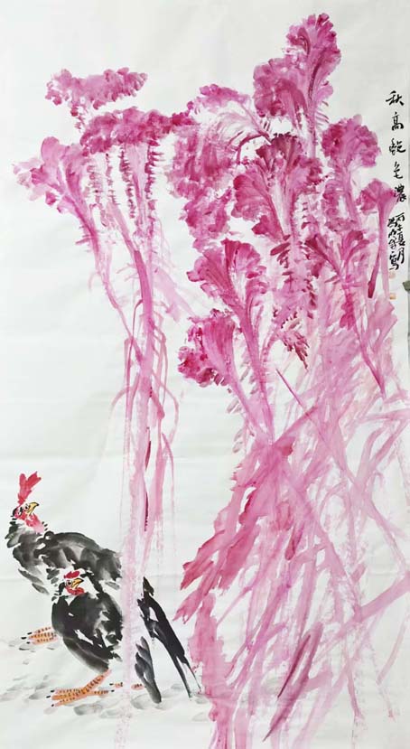 秋高艳色浓。尺寸，180x96cm。